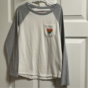 Cat & Jack Long Sleeve Gray and White Tee with Rainbow Heart